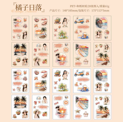 20 Pcs Small Fortune Series Vintage Character Flower Coffee Landscape Sticker Book