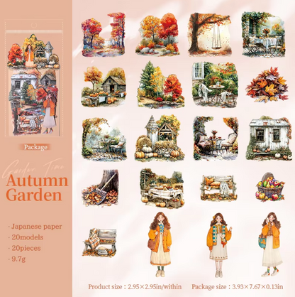 20 Pcs Garden Time Series Vintage Flower House Character Washi Stickers