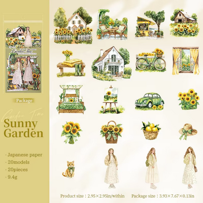 20 Pcs Garden Time Series Vintage Flower House Character Washi Stickers