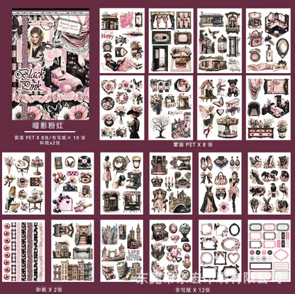 20 Sheets Characters Roses Landscape Sticker Book for Journaling