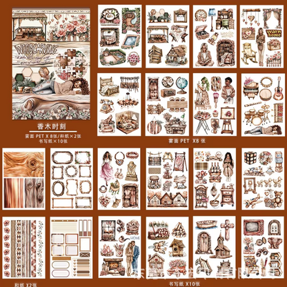 20 Sheets Characters Roses Landscape Sticker Book for Journaling