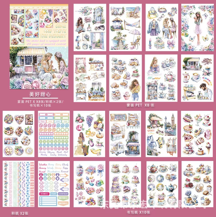 20 Sheets Characters Roses Landscape Sticker Book for Journaling