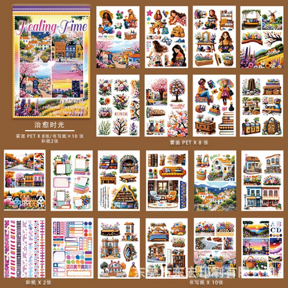 20 Sheets Characters Roses Landscape Sticker Book for Journaling