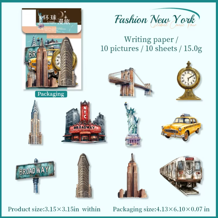 10 Pcs Universal Wanderlust Series Travel Theme Hard Card Stickers