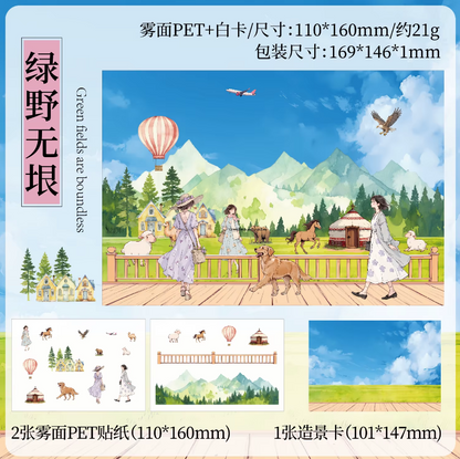 3pcs/pack Long Holiday Matte PET Landscape Stickers