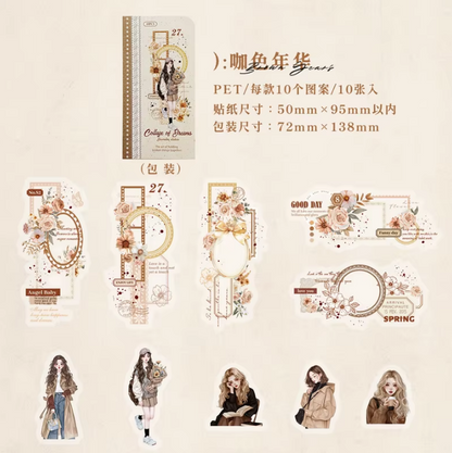 10 Pcs Romantic Deconstruction Series Light Retro Girl PET Strip Collage Sticker