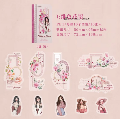 10 Pcs Romantic Deconstruction Series Light Retro Girl PET Strip Collage Sticker