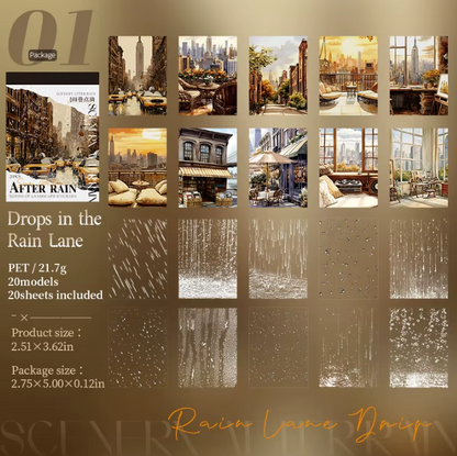 20 Sheets After the Rain Series Rain Themed Aquascape Sticker Book