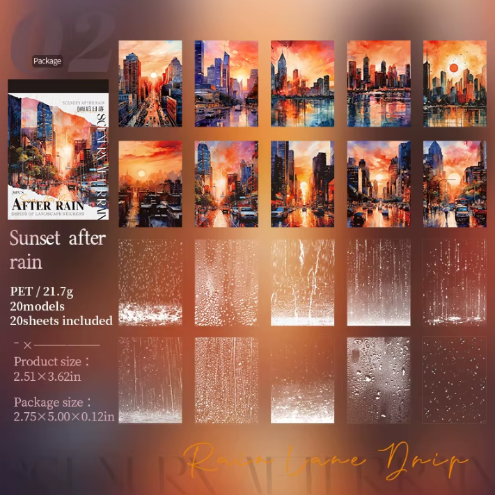 20 Sheets After the Rain Series Rain Themed Aquascape Sticker Book
