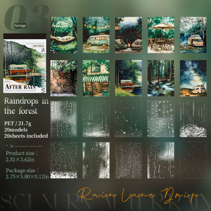 20 Sheets After the Rain Series Rain Themed Aquascape Sticker Book