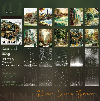 20 Sheets After the Rain Series Rain Themed Aquascape Sticker Book