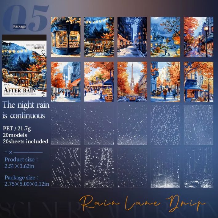 20 Sheets After the Rain Series Rain Themed Aquascape Sticker Book