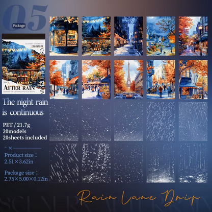 20 Sheets After the Rain Series Rain Themed Aquascape Sticker Book