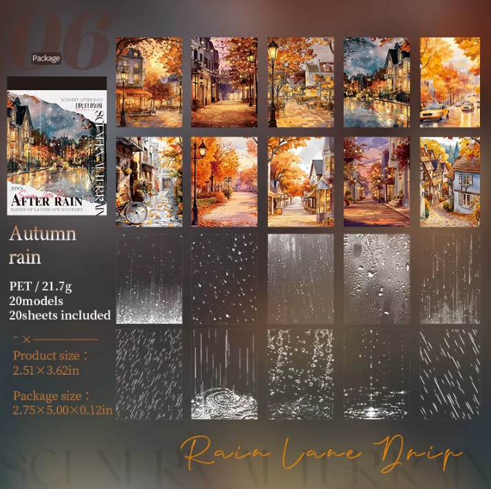 20 Sheets After the Rain Series Rain Themed Aquascape Sticker Book