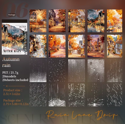 20 Sheets After the Rain Series Rain Themed Aquascape Sticker Book