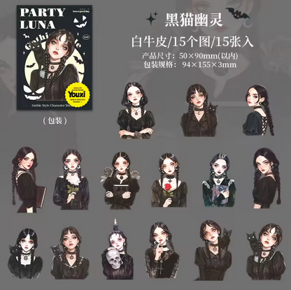 15 Pcs Luna Party Series Gothic-style Character Stickers for Scrapbooking