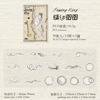 30 Pcs Sewing Studio Series Creative Sewing Thread Trace Scrapbooking Stickers