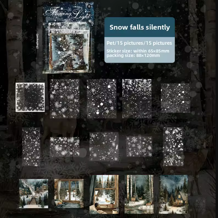 15 Pcs Momentary Glow Series Landscape Elements for Holiday Decoration Stickers