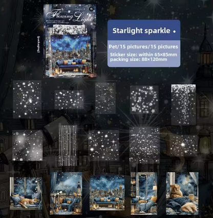 15 Pcs Momentary Glow Series Landscape Elements for Holiday Decoration Stickers