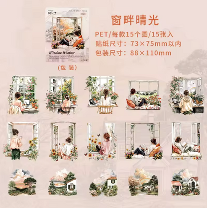 15 Pcs Weather Window Series Natural Landscape Scenery Sticker
