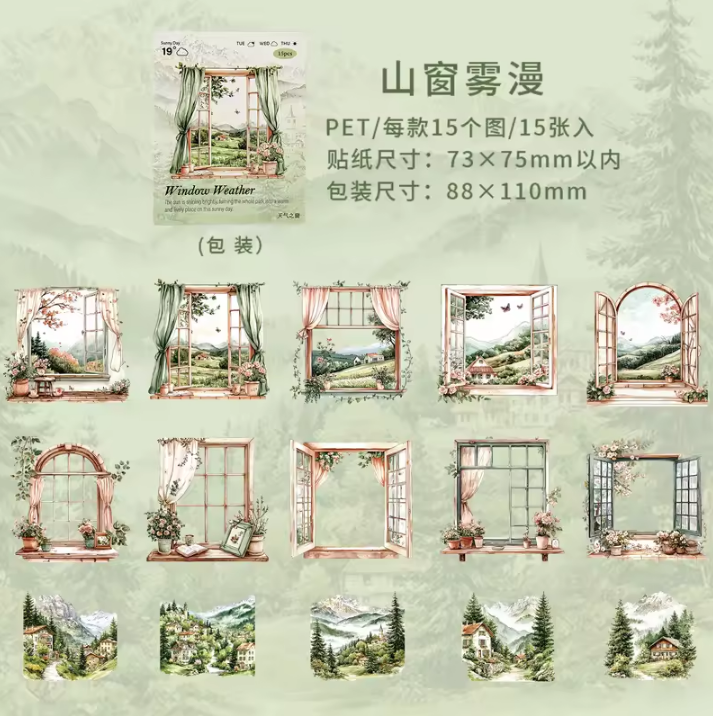 15 Pcs Weather Window Series Natural Landscape Scenery Sticker