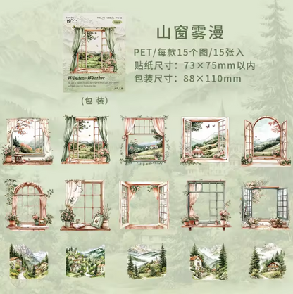 15 Pcs Weather Window Series Natural Landscape Scenery Sticker