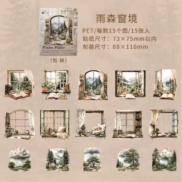 15 Pcs Weather Window Series Natural Landscape Scenery Sticker