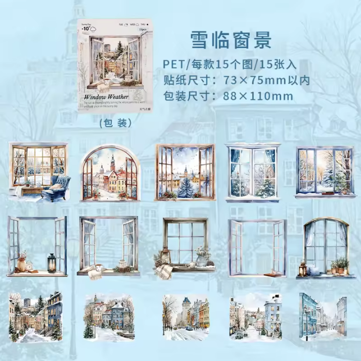 15 Pcs Weather Window Series Natural Landscape Scenery Sticker