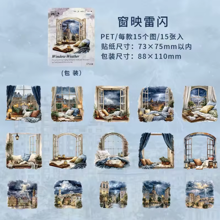 15 Pcs Weather Window Series Natural Landscape Scenery Sticker