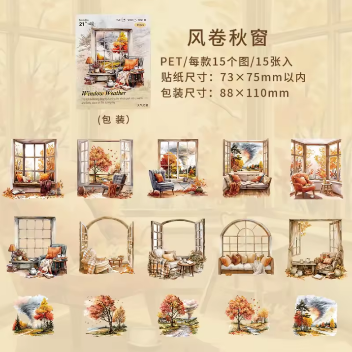 15 Pcs Weather Window Series Natural Landscape Scenery Sticker