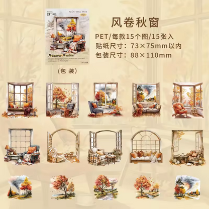 15 Pcs Weather Window Series Natural Landscape Scenery Sticker