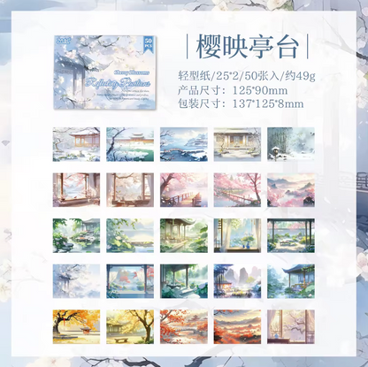 50 Sheets Four Seasons Scenic Notes Non Adhesive Retro Craft Paper