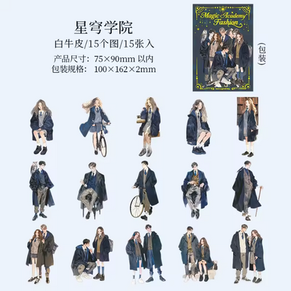 15 Pcs Enchant Academy Fashion Wizard Character Vintage Sticker