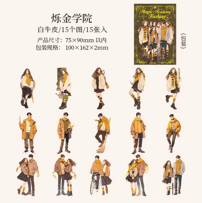 15 Pcs Enchant Academy Fashion Wizard Character Vintage Sticker