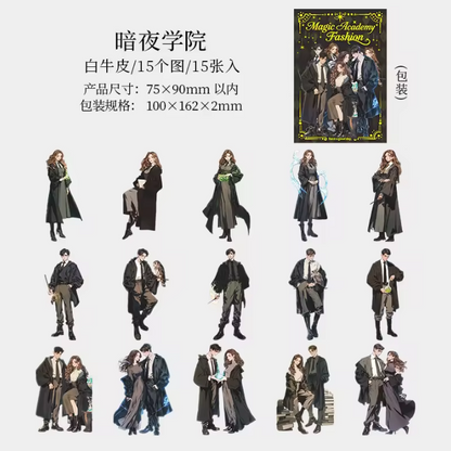 15 Pcs Enchant Academy Fashion Wizard Character Vintage Sticker