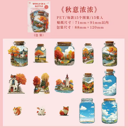 15 Pcs Bottle World Series Oil Painting Bottle Scenery Stickers