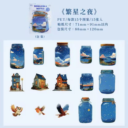 15 Pcs Bottle World Series Oil Painting Bottle Scenery Stickers
