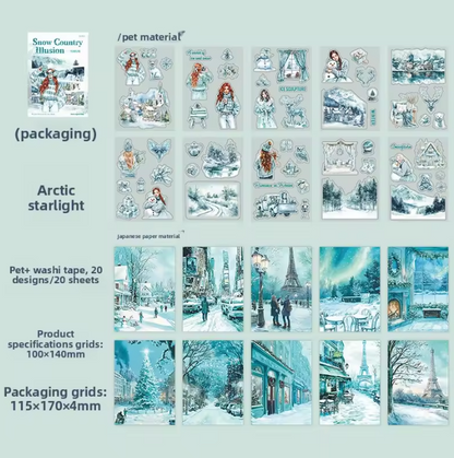 20 Sheets Snow Country Fantasy Series Winter Die-Cut Sticker Book