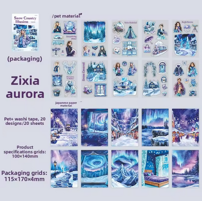 20 Sheets Snow Country Fantasy Series Winter Die-Cut Sticker Book