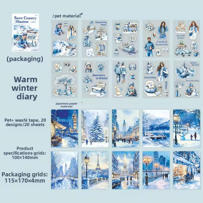 20 Sheets Snow Country Fantasy Series Winter Die-Cut Sticker Book