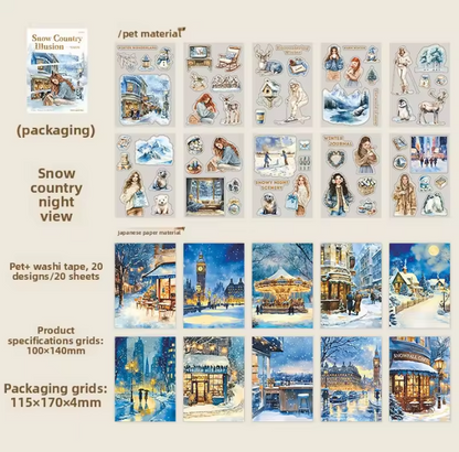 20 Sheets Snow Country Fantasy Series Winter Die-Cut Sticker Book