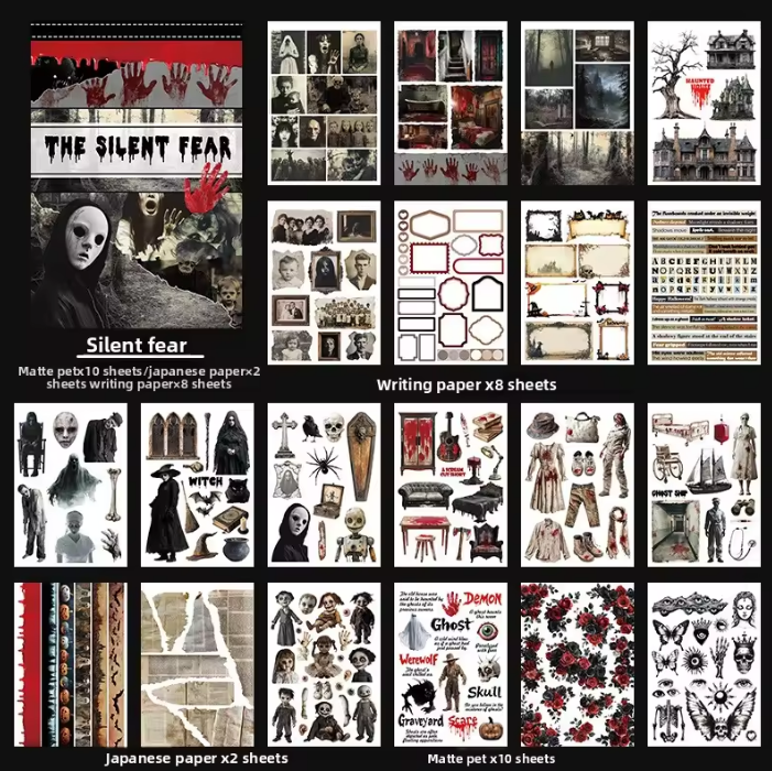 20 Sheets The Silent Fear Scary Ghost Sticker Book