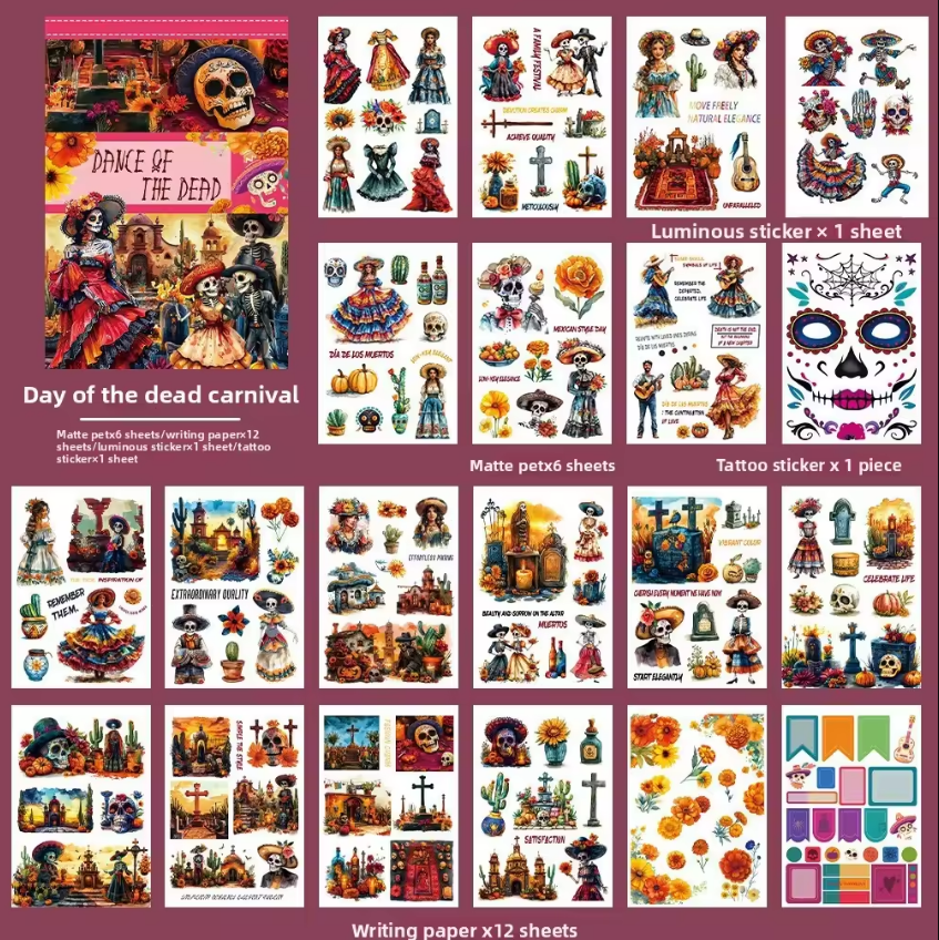 20 Sheets Dance of the Dead Ghost Retro Journal Sticker Book