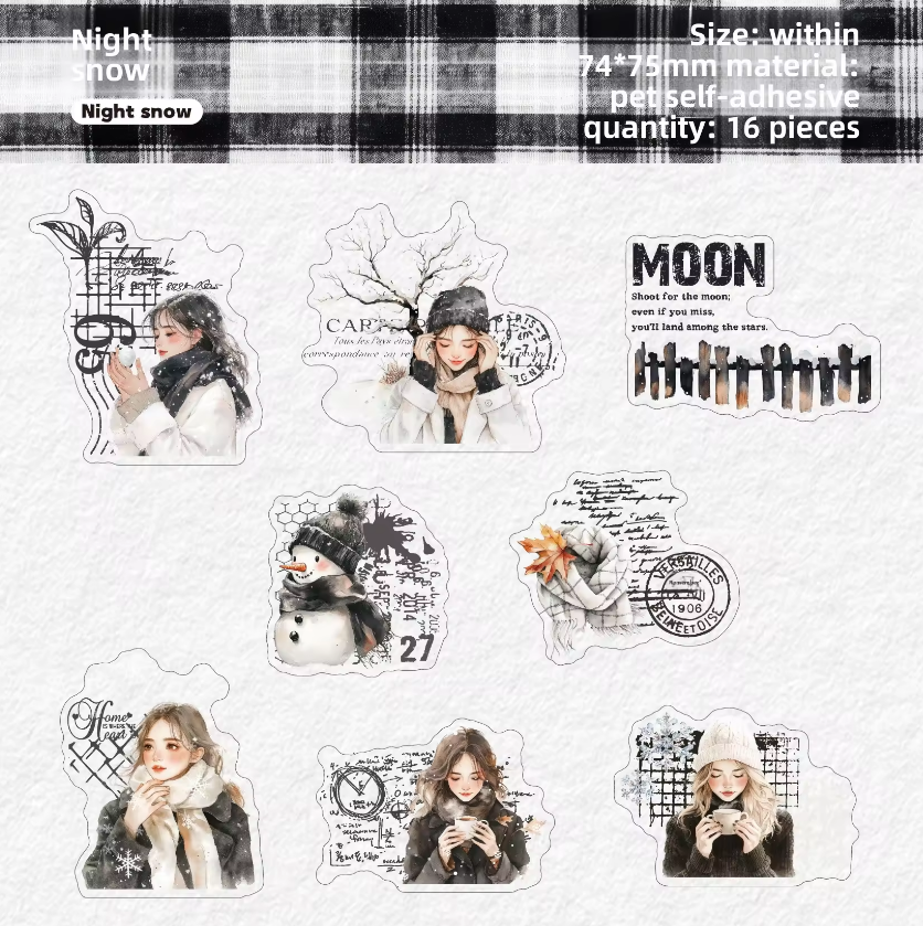 16 Pcs Winter Warmth Series Winter Girls Character Theme Stickers