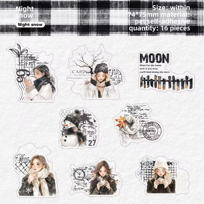 16 Pcs Winter Warmth Series Winter Girls Character Theme Stickers