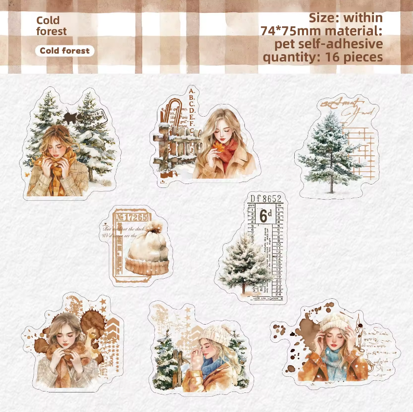 16 Pcs Winter Warmth Series Winter Girls Character Theme Stickers