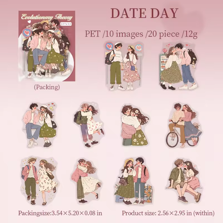 20 Pcs Love Evolution Series Couple Theme Stickers