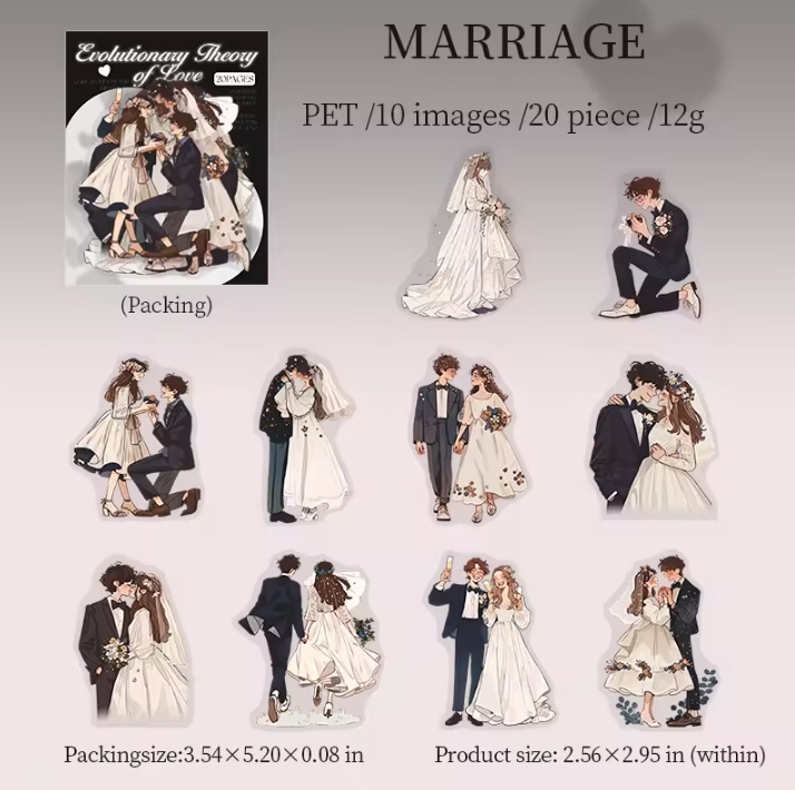 20 Pcs Love Evolution Series Couple Theme Stickers