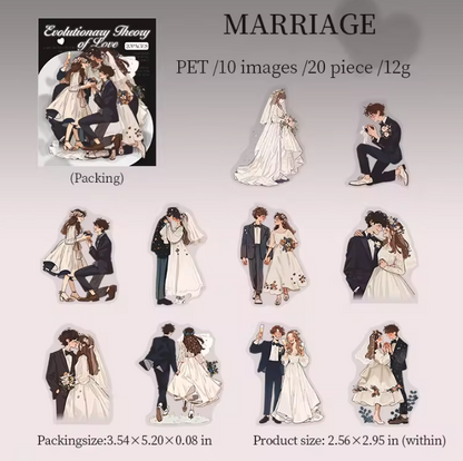 20 Pcs Love Evolution Series Couple Theme Stickers