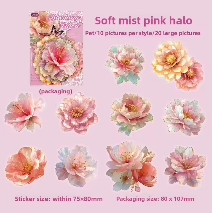 20 Pcs Multi Size Golden Flower Language Series Floral Stickers
